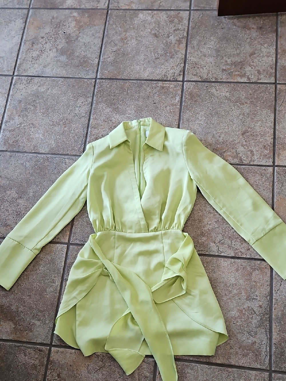 Mishka Lime Green Long-Sleeve Wrap Dress